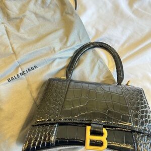 Balenciaga Dark Croc-Embossed Satchel